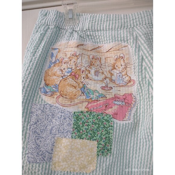 OOAK Green & White Stripe Patched Boho Hippie Shabby Bloomers Pants Storyboo - Picture 8 of 10